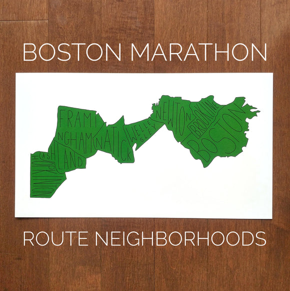 Boston Marathon Route Neighborhoods Print (9 x 16